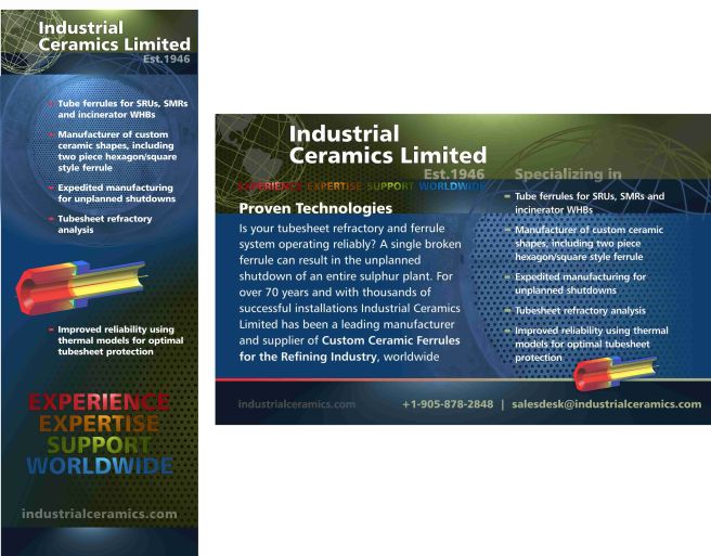 A portion of ICL's new tradeshow display, and a companion print ad (Middle East Oil & Gas Magazine)